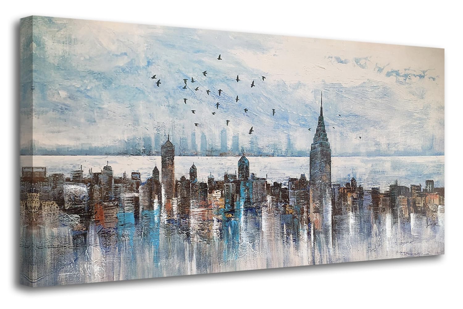 Arjun Cityscape Wall Art New York City Skyline Canvas Picture Living Room, Modern Abstract Grey NYC Painting Framed Artwork for Bedroom Home Office Mens Room Wall Decor, Large 40"x20"