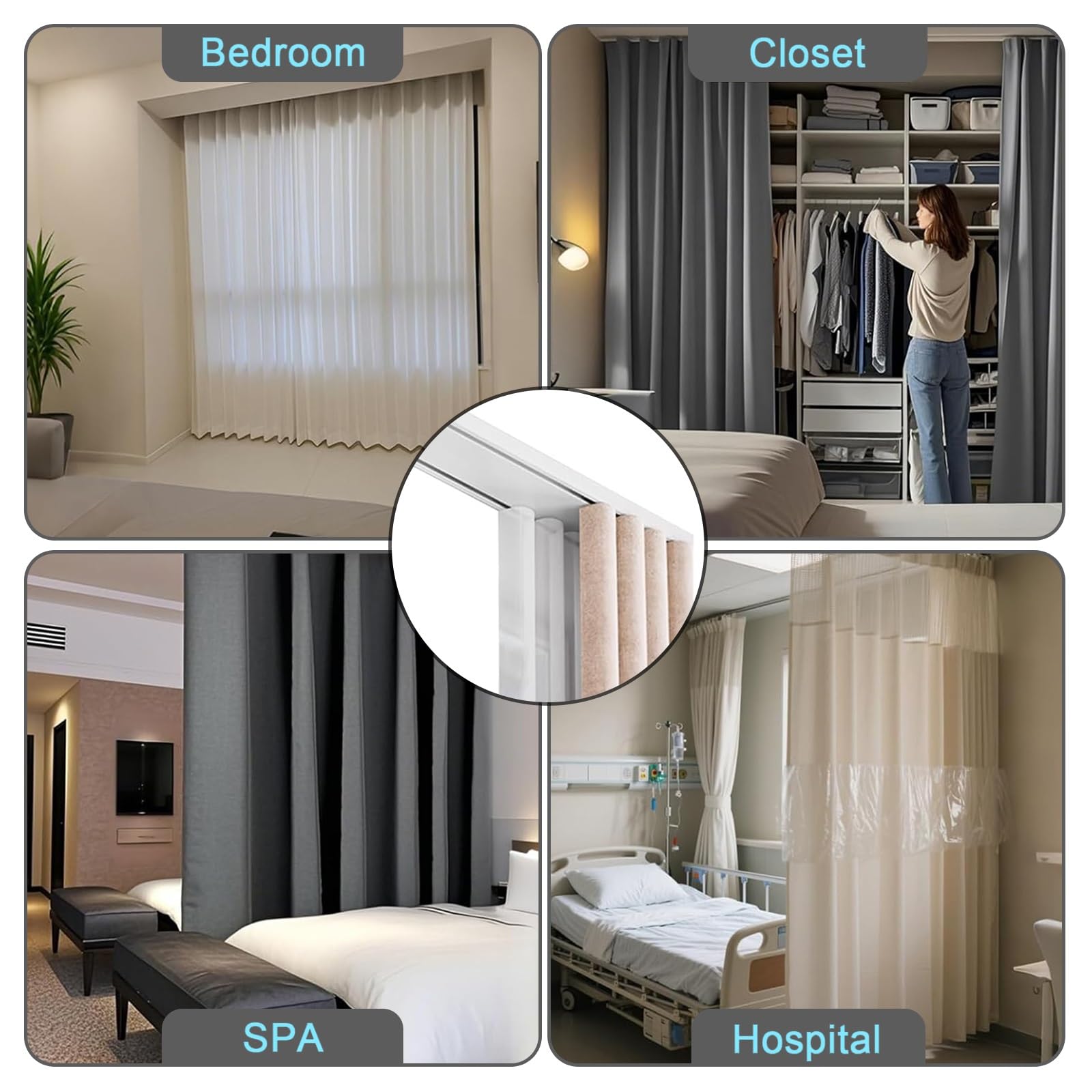 Riel de Cortina de Doble hilera Montaje en el Techo Sistema de rieles Dobles para Cortinas para Dormitorio/Sala de Estar/Ventana/Hotel Divisores de ambientes Fácil instalación(Wit,1.7m(5.6ft))