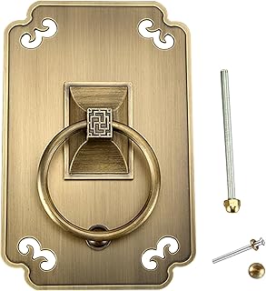 GTPBAO Wall Mounted Wooden Door Pull Handle - Solid Brass Door Knocking with Screws, Pull Ring for School Gate Villa Castle (Size : 19.5x30cm), 01011