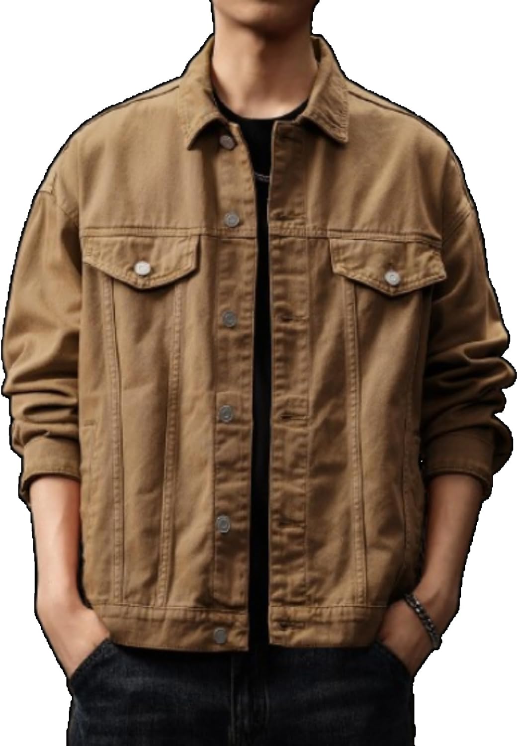 JEShifangjiusu 2025 Fall Jean Jackets for Men Stylish Slim Fit Denim Shacket with Pockets Classic Style Western Cowboy Coat