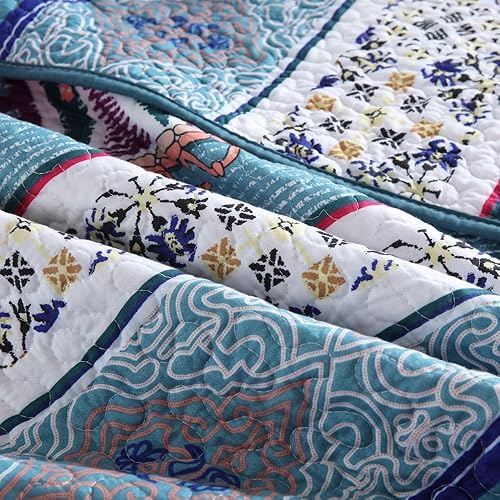 Vista 7 de ENASAL Juego de colcha de algodón reversible, juego de ropa de cama reversible, colcha azul bohemia a rayas, tamaño Queen Rojo marrón bohemio,Rayas