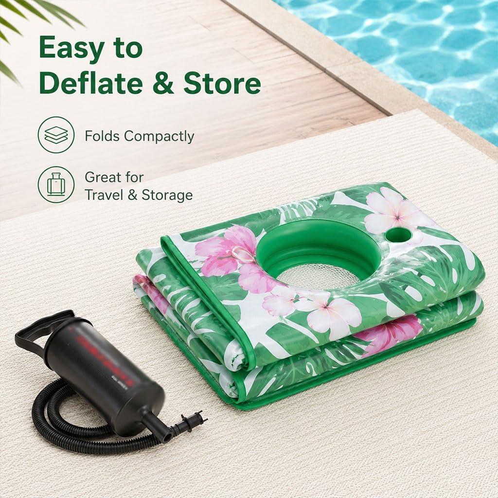 Tumbona Doble Piscina con Asientos De Malla, Flotador Inflable De Verano