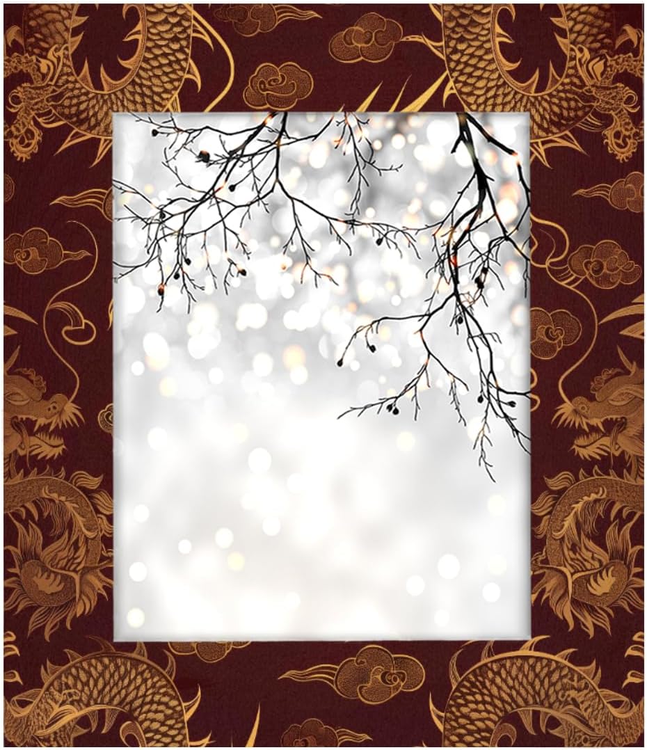 OSAM SPACE Chinese Dragon Animal Picture Frames for 8x10 inch, Wooden Picture Frame with Stand Table Top Wood Photo Frame for Wall Hanging Home Decoration Office Hotel