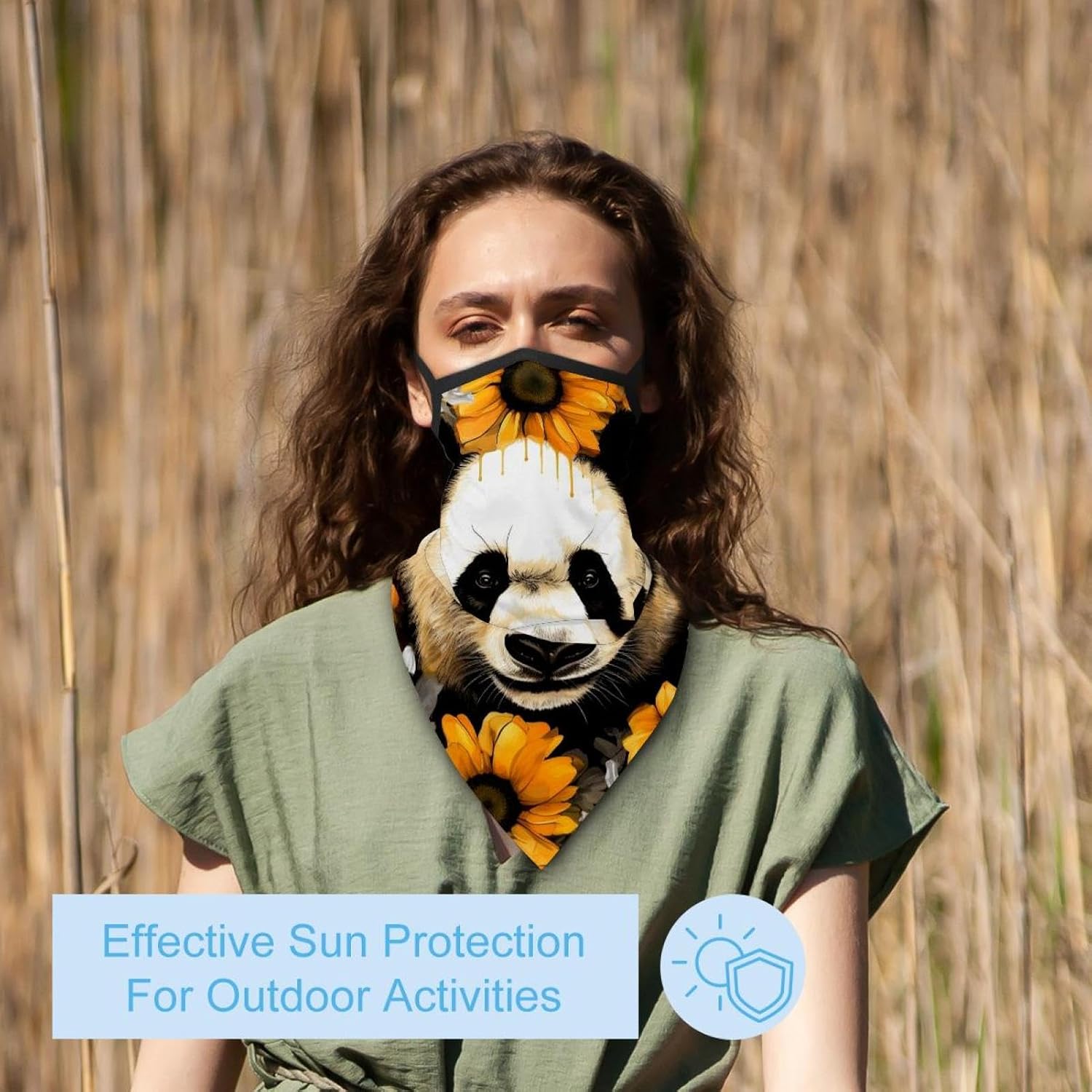 4 Pack Panda Sunflower Neck Gaiter, Cooling Breathable Face Mask UV Protection Scarf Hiking Bandana for Men/Women