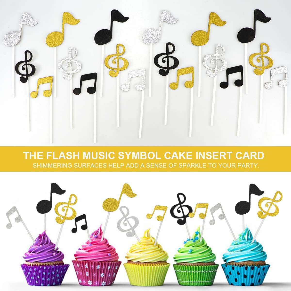 DOERDO 18Pcs Music Cupcake Toppers Musical Note Cake Topper for Musician Themed Birthday Wedding Baby Shower Party Decorations Supplies(3 Colors) - Image 4