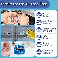 Vista 5 de Cinta para etiquetar TZe-335 compatible con Brother TZ-335 laminada blanca sobre negro para Brother P Touch PTD210 PTH110 PTD600 PT-123PC PT-P700