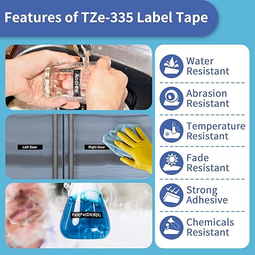 Miniatura 5 de Cinta para etiquetar TZe-335 compatible con Brother TZ-335 laminada blanca sobre negro para Brother P Touch PTD210 PTH110 PTD600 PT-123PC PT-P700