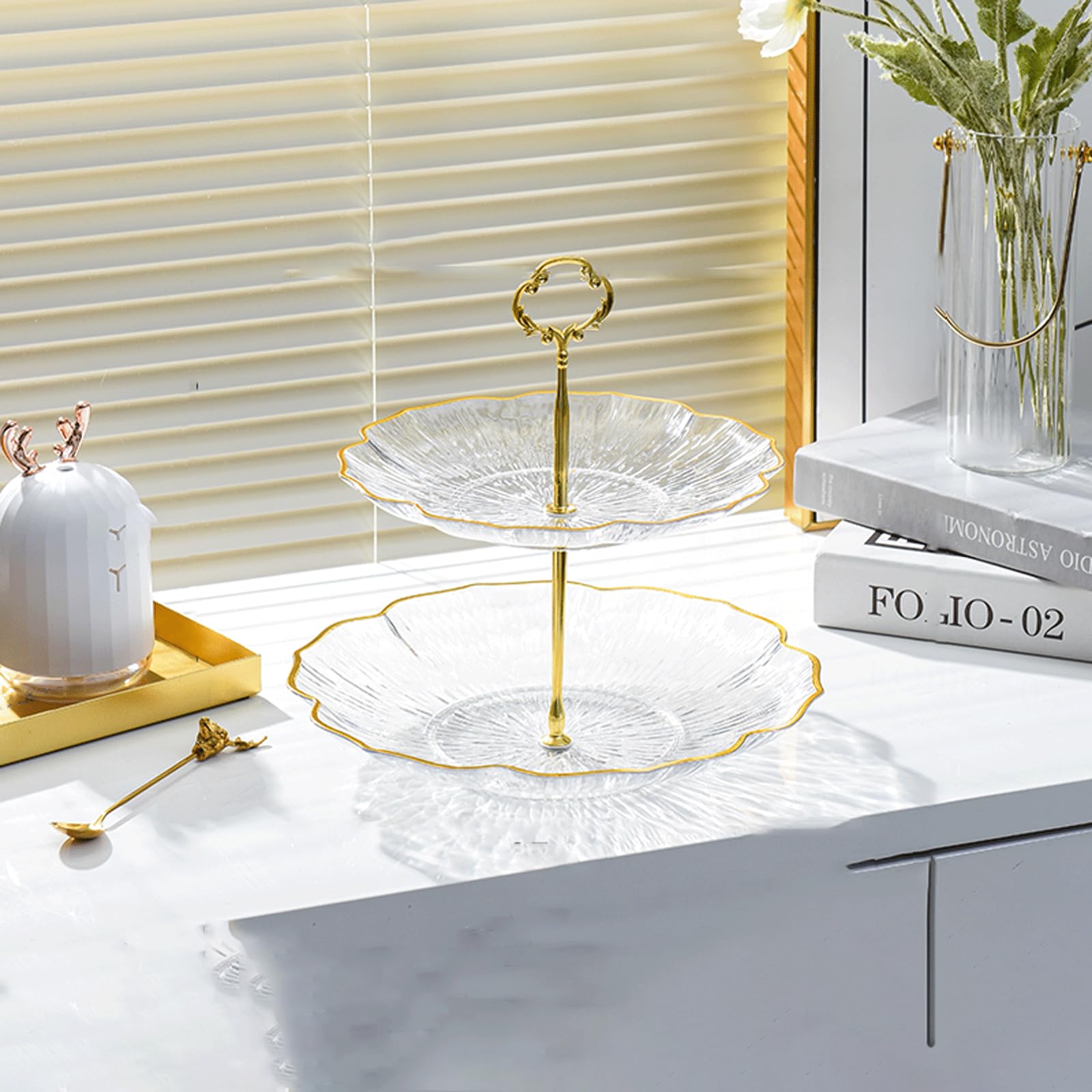 Cupcake Stand,2/3 Tiers Cake Display Stand,Plastic Square Cup Cake Fruit Dessert Party Server Plates Stands, Reusable Food Serving Platter Stand for Birthday, Wedding, Party-white||Double layer