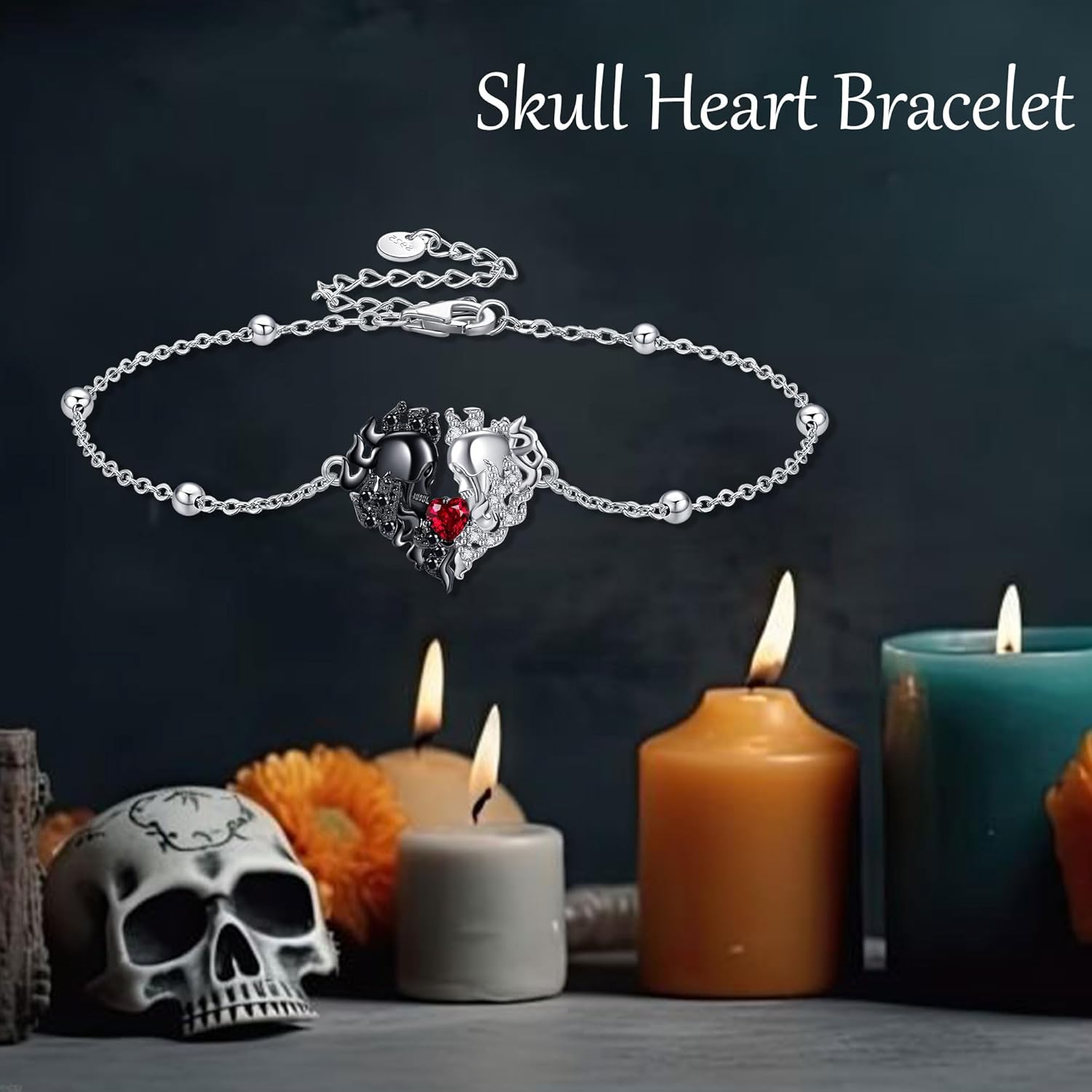 MONGAS Skull Bracelet Sterling Silver Skeleton Heart Bracelet Skull Jewelry for Women - Image 6