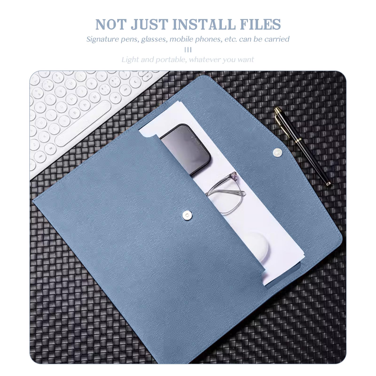 Skyzone Cartera de Documentos A4 en Cuero PU, Organizador Bolsas de Documentos de Viaje, Carpeta de Archivos Impermeable con Cierre a Presión, Estuche de Portafolios de Sobres (Azul)