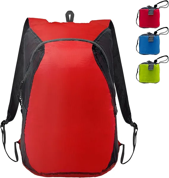 Lewis N. Clark Women's Packable Daypack, Hiking Camping Backpack, Ditty Bag, Red/Charcoal, One Size