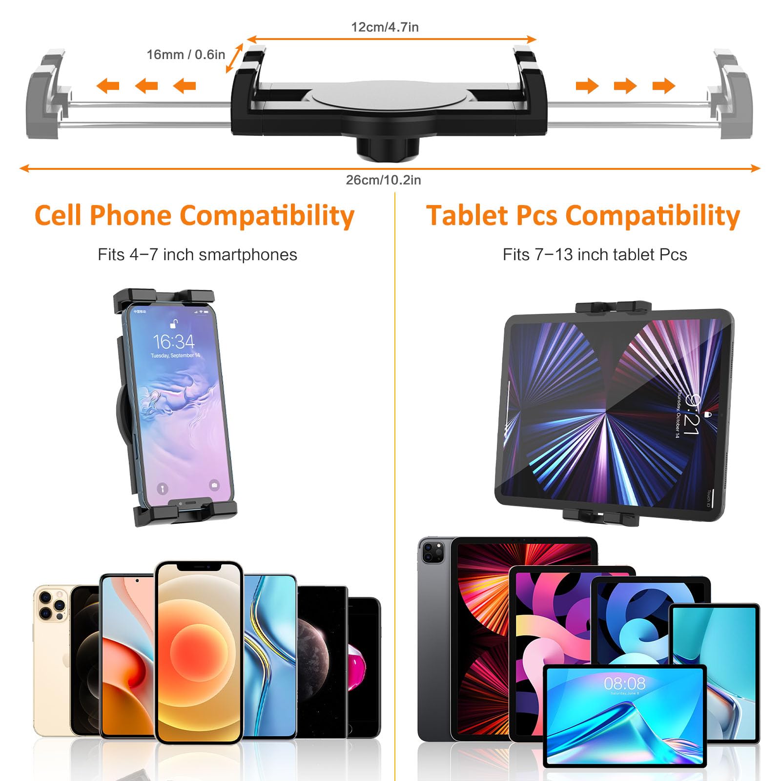 Oilcan Supporto Tablet Moto, Bici, Barca, Passeggino - Braccio Regolabile in Alluminio, Porta iPad Manubrio Asta Tubo Palo per Tablet e Telefono da 4-13", iPad Pro Air Mini/Galaxy Tab/Fire/iPhone
