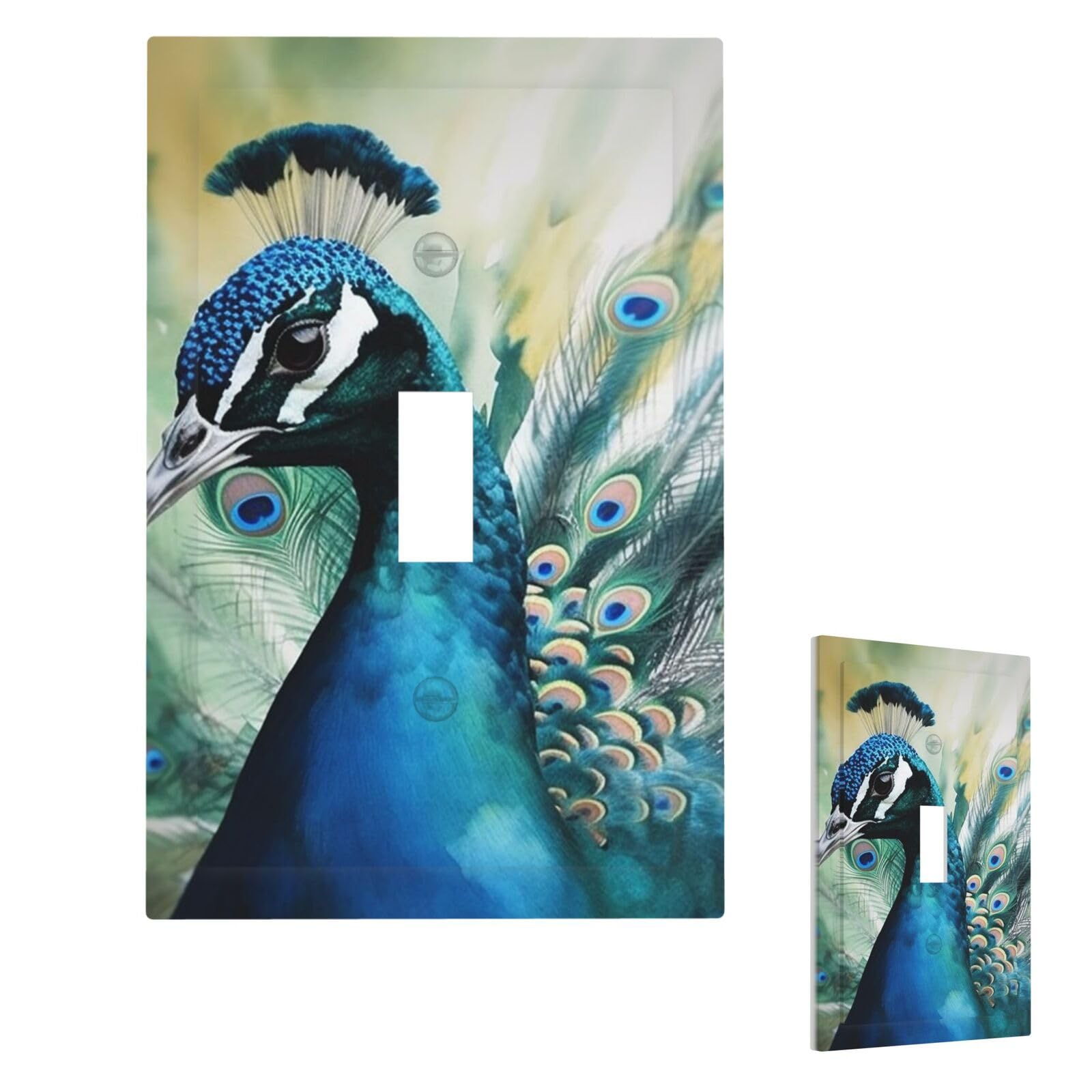 Cute Peacock Wall Plate Cover Single Toggle, Modern Decorative Light Switch Cover Unbreakable Receptacle Outlet Covers for Living Room Bedroom Decor