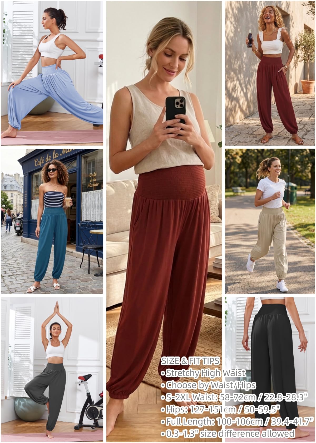 Famulily Pantaloni harem da donna, a vita alta, per yoga, allenamento, elasticizzati, taglie S-XXL