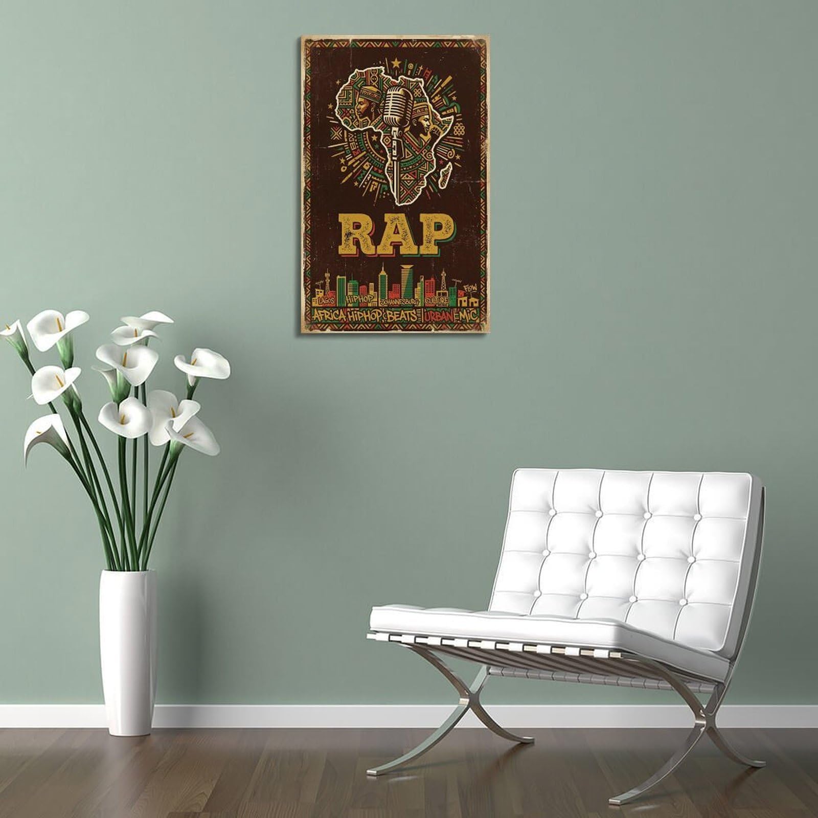 OKNGB Poster con musica rap africana, mappa hiphop con microfono, poster decorativo da parete su tela, poster decorativo per camera da letto, poster decorativo per camera da letto, 40 x 60 cm