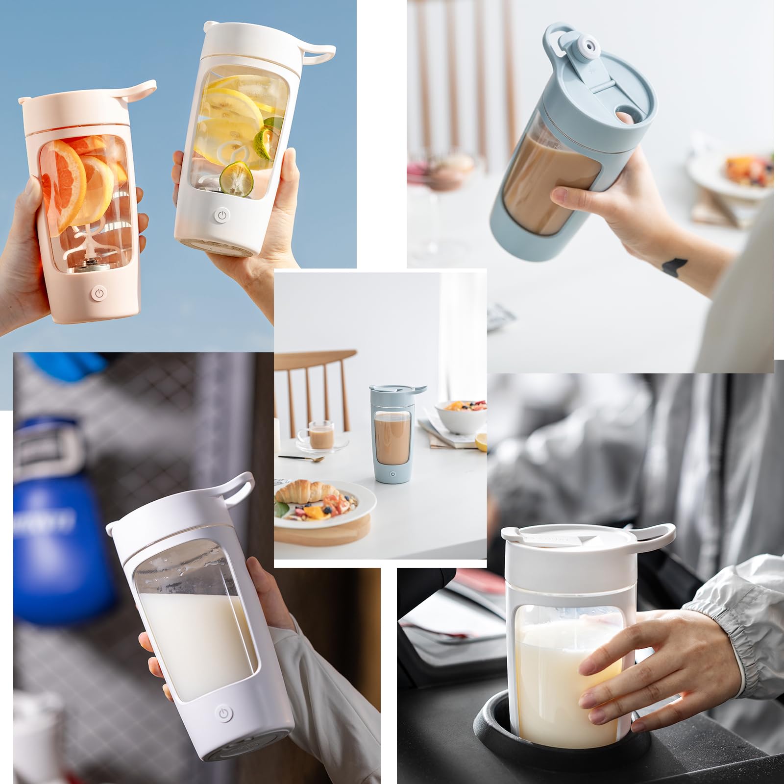 Bouteille shaker électrique pour mélanges protéinés | Tritan | Sans BPA | Tasse mélangeuse portable, gobelets à secouer rechargeables et substitut de repas (650 ml) (rouge)