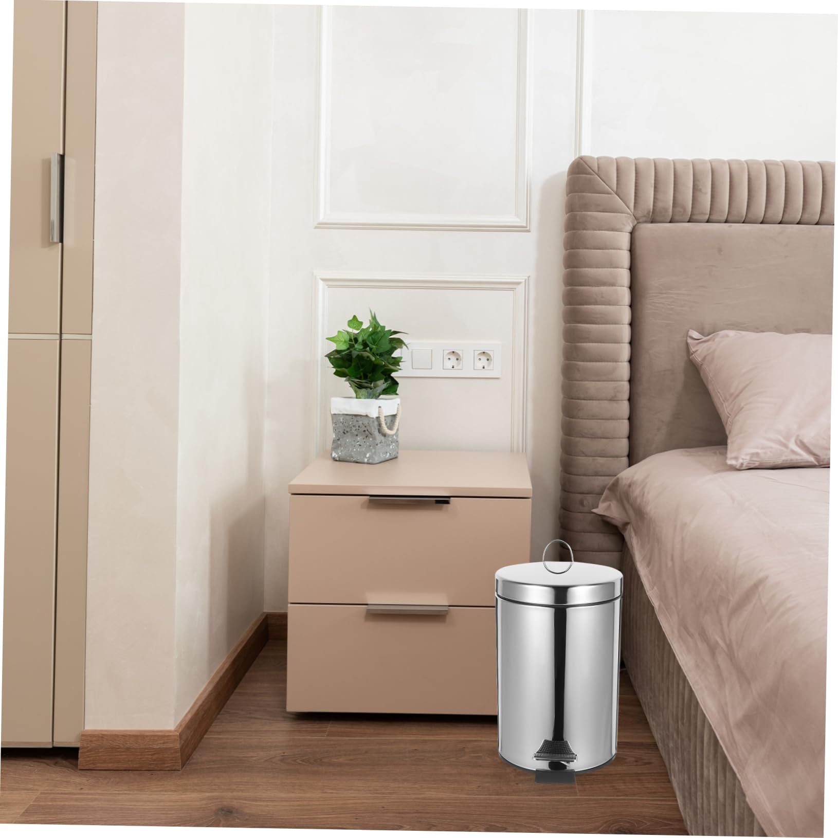 Abfalleimer aus Edelstahl 3l mit Stabilem Tretmechanismus und Rundem Design für Küche und Schlafzimmer Geräuschloser Mülleimer mit Deckel