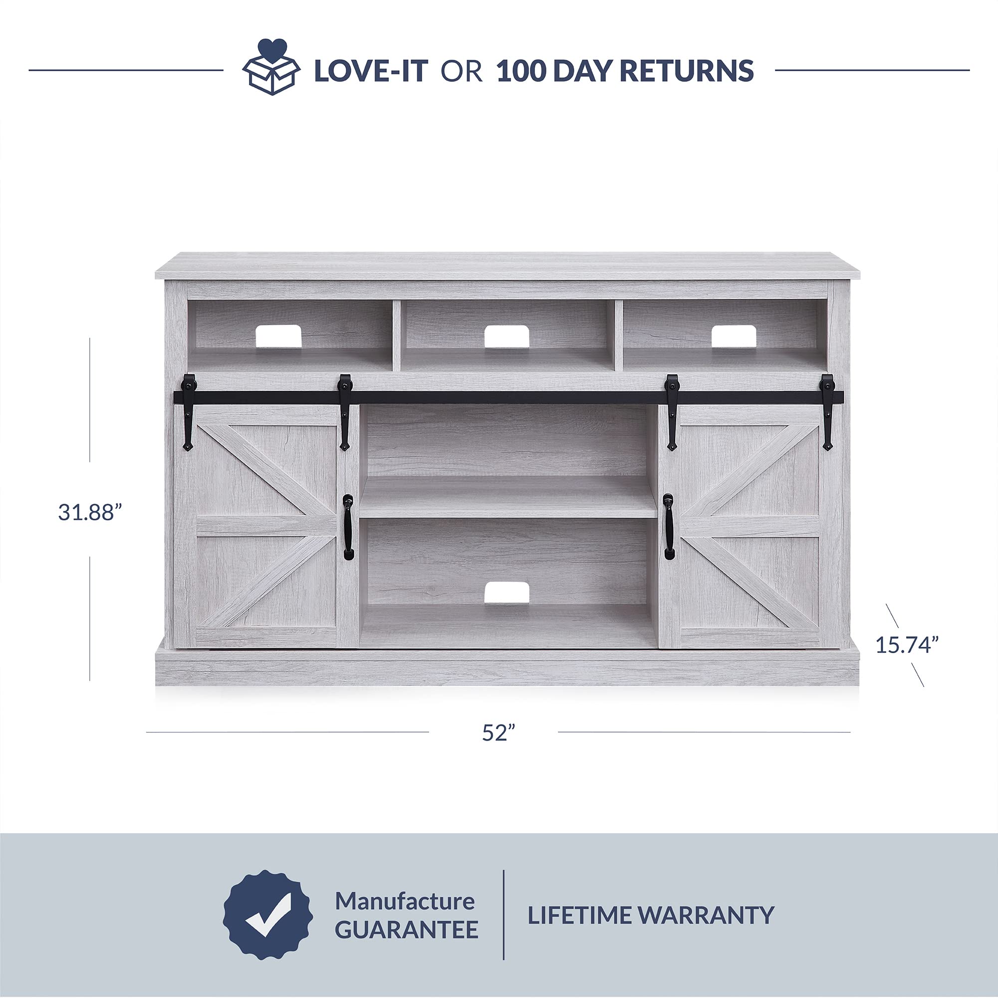 BELLEZE Modern 52 Inch Farmhouse Highboy TV Stand & Media Entertainment