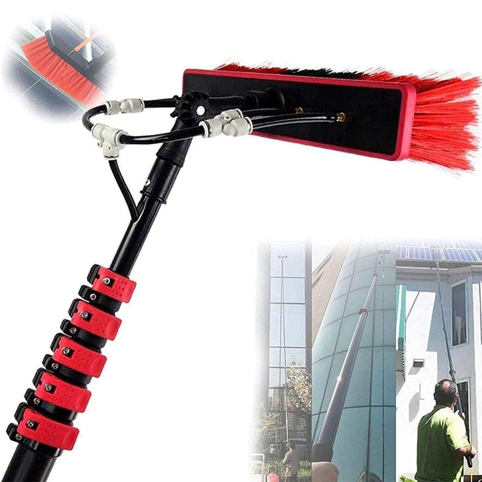 Aioneer 3-12M Window Cleaning Pole, Window Cleaning Brush Solar Panel,Window Cleaner Kit, Water/Hose Fed Pole, Cleaning Photovoltaic And Solar Panels,5M Rod,35Cm Brush Head,35Cmb-35cmbrush-12M/39Ft