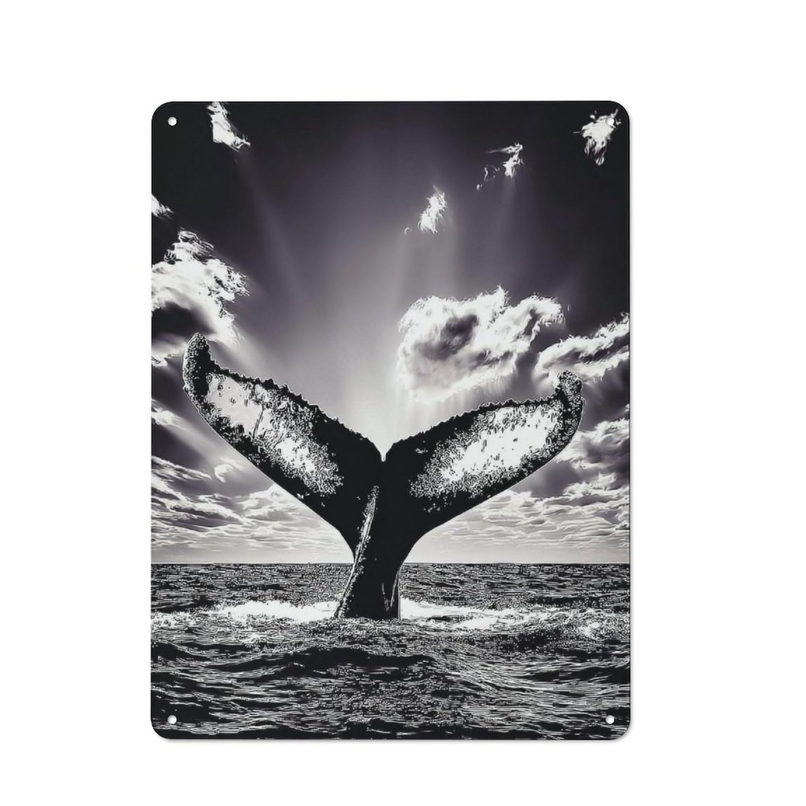 Vintage Whale Tail in Stormy Sea Metal Plaque 40x30cm, Bistro Wall Plaque for Coffee Bar, Kitchen, Bistro Or Tea Corner