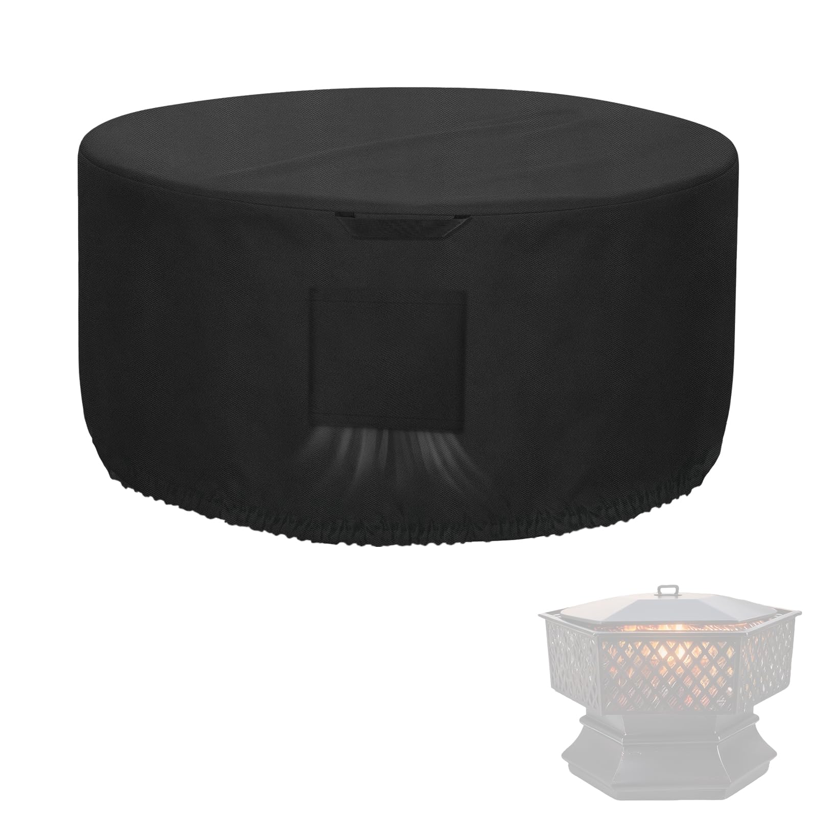 Kovshuiwe Round Fire Pit Cover Φ63xH62cm, 420D Fabric Waterproof and Resistant, Outdoor Fire Bowl/Table Cover, Gas Fire Pit Cover