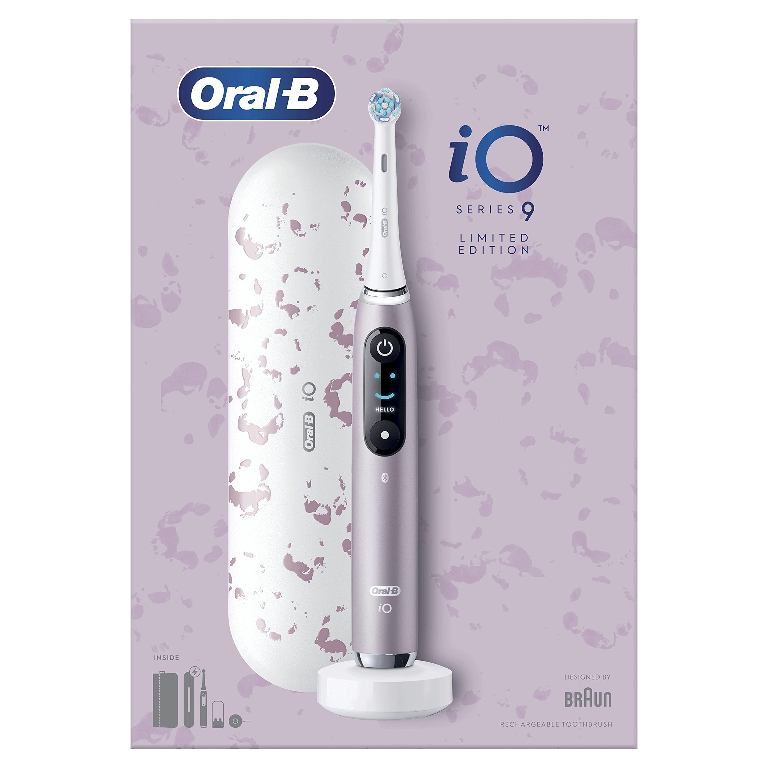Oral-B iO Series 9 Édition Spéciale, Brosse à dents électrique, Connectée Bluetooth, 7 Modes de brossage, 1 Étui De Voyage, 1 Pochette, Rose Quartz