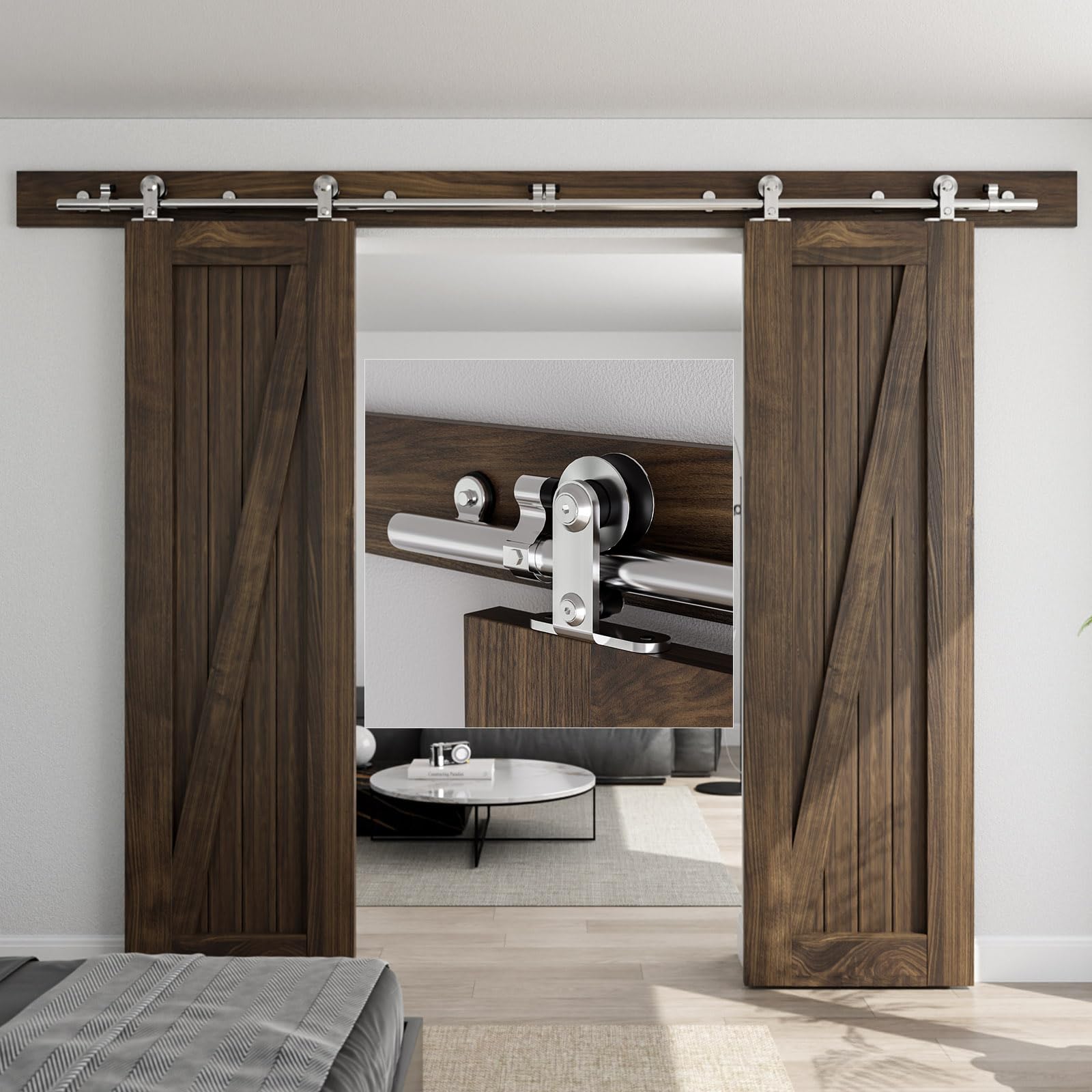 Kit matériel porte de grange coulissante acier double door 6FT Ccjh