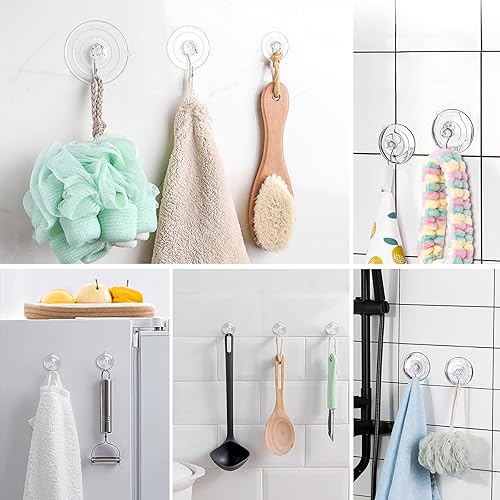 Miniatura 3 de HangerSpace Ganchos de ventosa, 12 paquetes de ventosas de PVC transparente con ganchos de metal, ventosas extraíbles para cocina, baño, ducha,