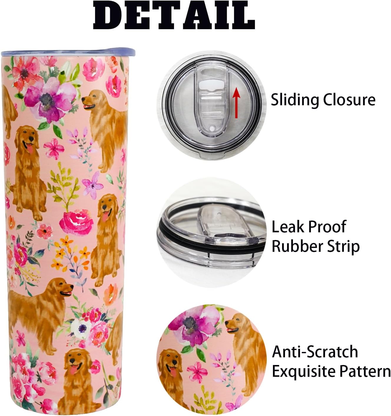 Golden Retriever Gifts for Women Cute Dog Tumbler Coffee Cup for Women Golden Retriever Travel Mug 20 Oz Stainless Steel Insulated Water Bottle With Lid and Straw