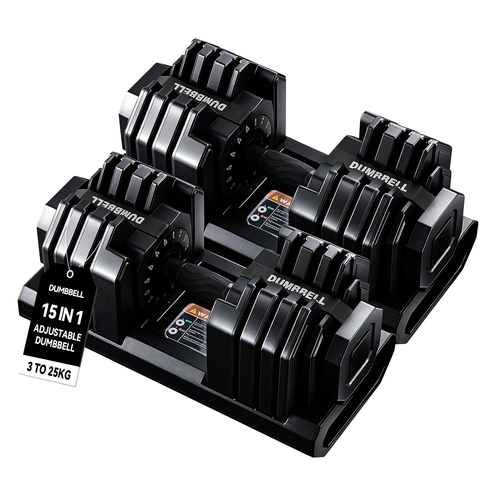 TRIOBLADE 24KG/40KG Adjustable Dumbbells for Saving Place Weights Dumbbells Set 15in1 /17in1 Fast Weight Changes NonSlip Handle Home Gym Strength Training Equipment (25KG 2pcs black)