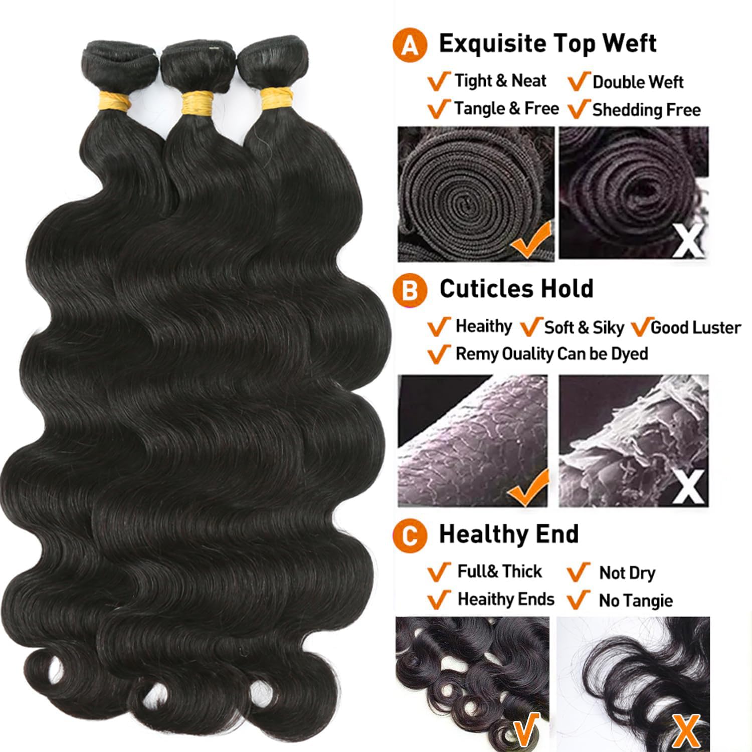 12A Human Hair Bundles 20 Inch Body Wave Bundles Human Hair 100% Unprocessed Brazilian Virgin Weave 1 Bundle Real Natural Black Wavy Human Hair Extensions 1B Bundles for Women