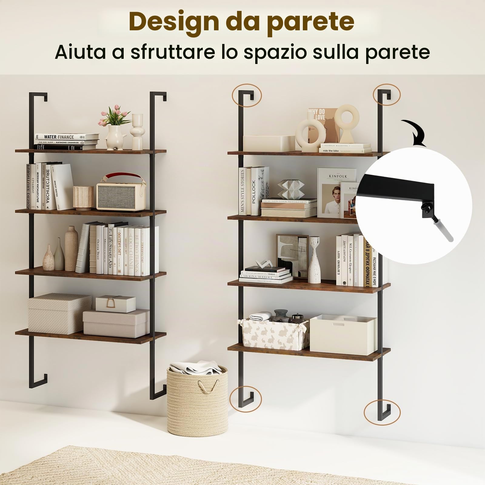 GIANTEX Mensola da Parete a 4 Ripiani, Scaffalatura Aperta con Telaio Metallico, Stile Industriale Sospeso, Salvaspazio 76 x 30 x 163 cm, per Cucina, Soggiorno, Camera e Ufficio