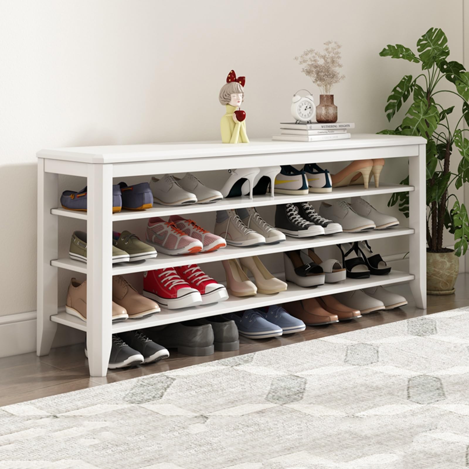 Banc à chaussures bois massif blanc 120 cm : fini le désordre dans l'entrée