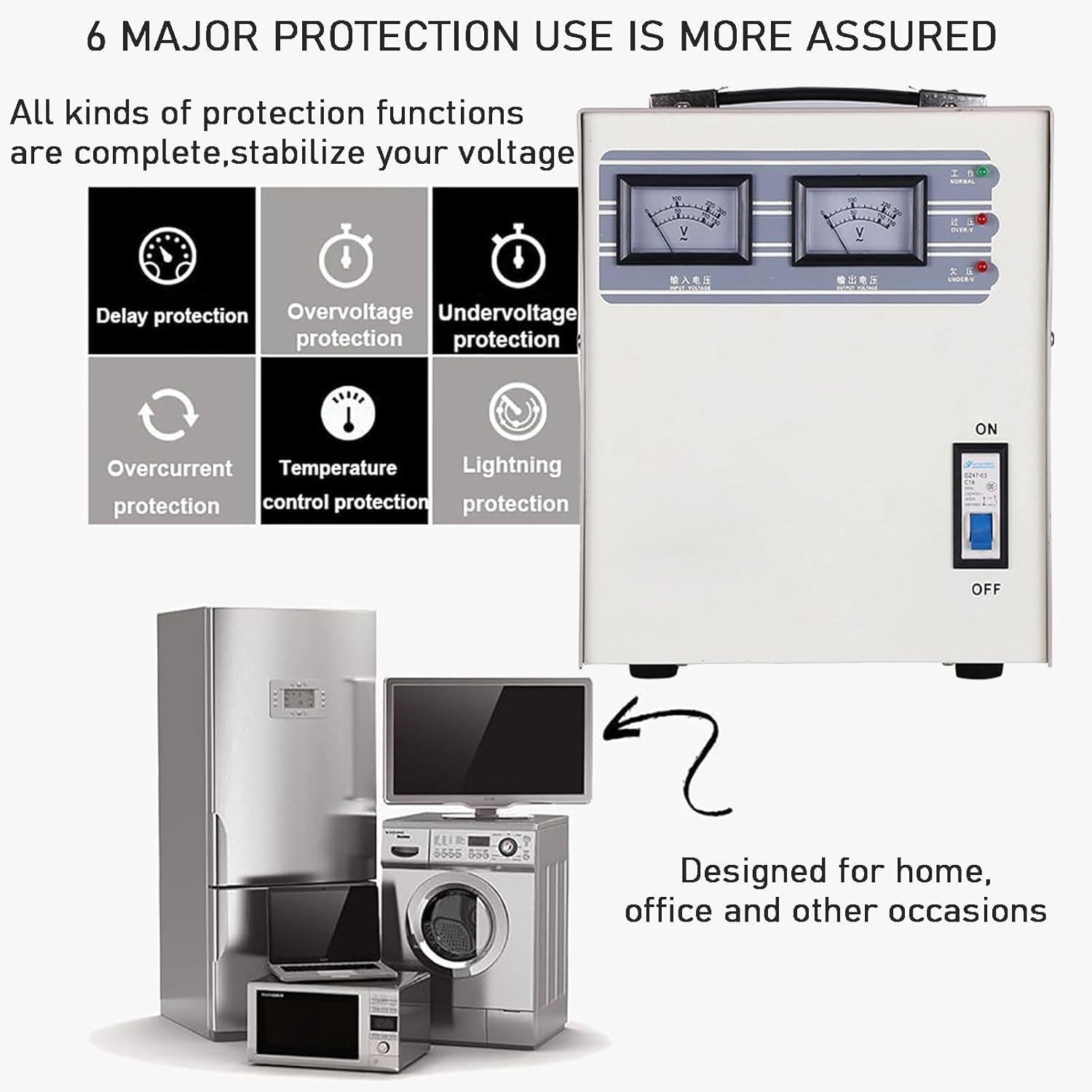 Estabilizador de tensión totalmente automático, Estabilizador de corriente monofásico 220V para el hogar Protección contra sobretensiones, Regulador de potencia Inestable Electrodomésticos,2000W