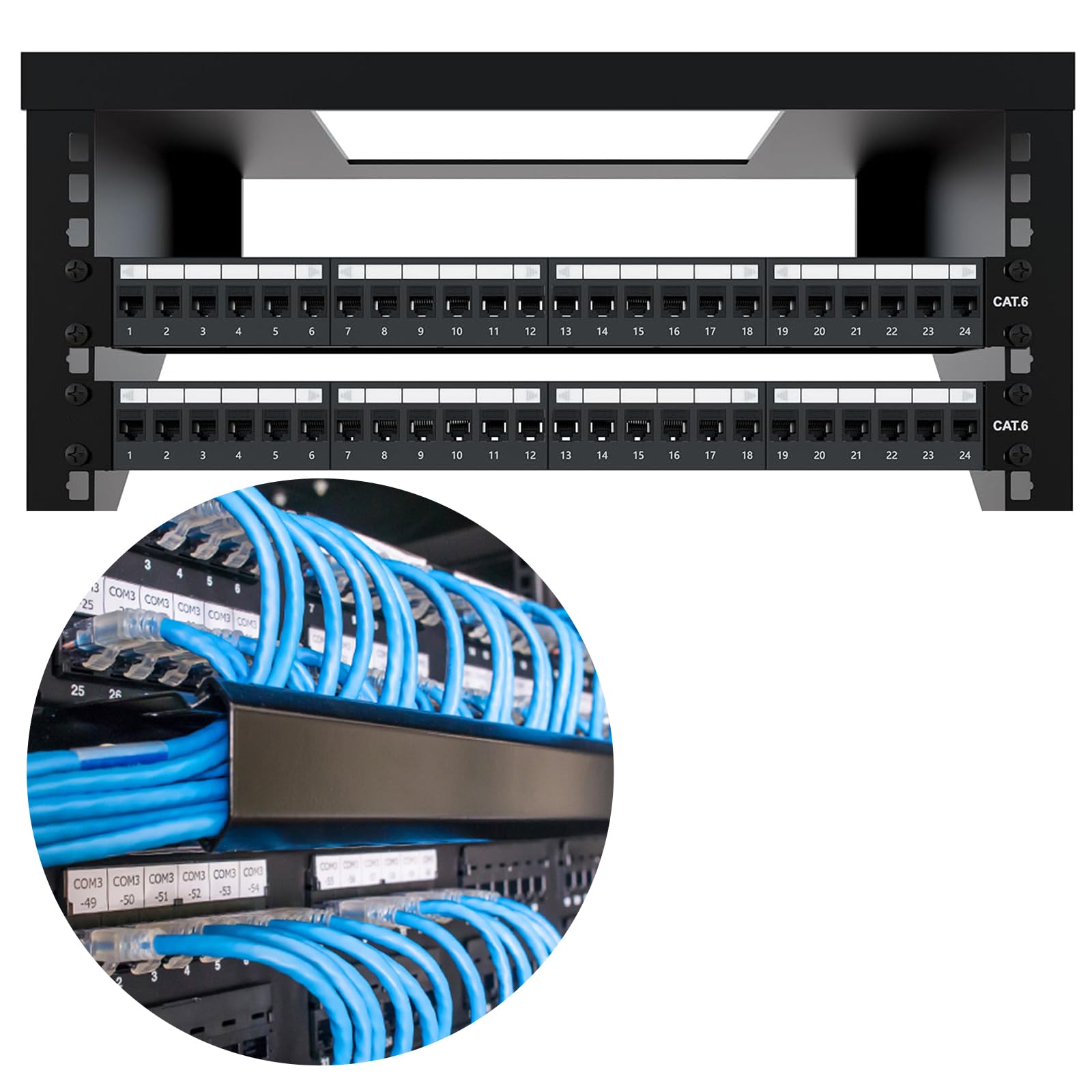 Panel De ConexióN De Red, 1U, 24 Puertos Y Acoplador Keystone Blindado Rj45 Cat6, Para Montaje En Rack De 19" O Pared Con Barra Trasera, Para Conmutador De Red Gigabit (MóDulo De Paso Blindado)