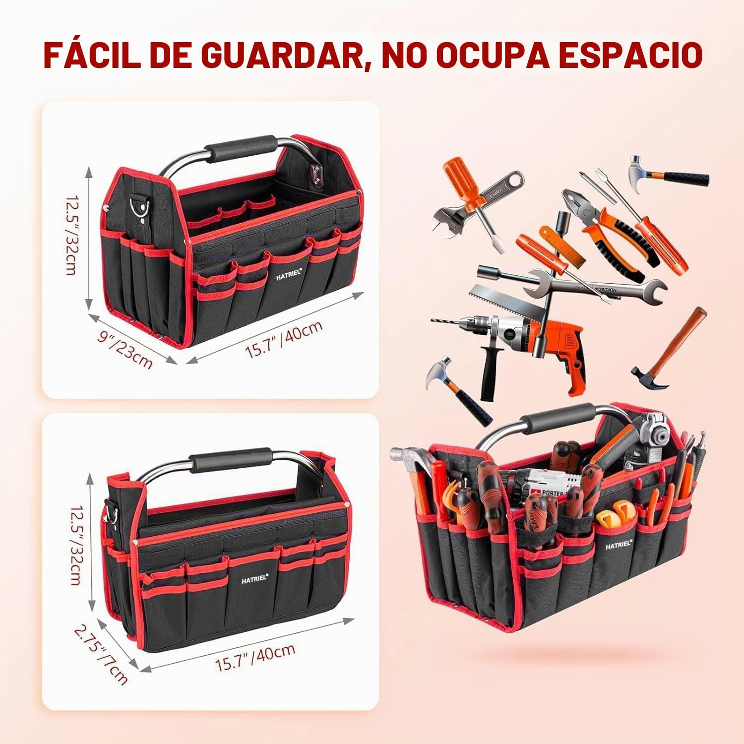 Bolsa de herramienta impermeable vacía, plegable grande, caja de herramienta con correa de hombro ajustable y asa de transporte, para uso doméstico, electricista