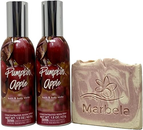 Bath and Body Works Paquete de 2 spray concentrado de calabaza y manzana con jabón de muestra de Marbela
