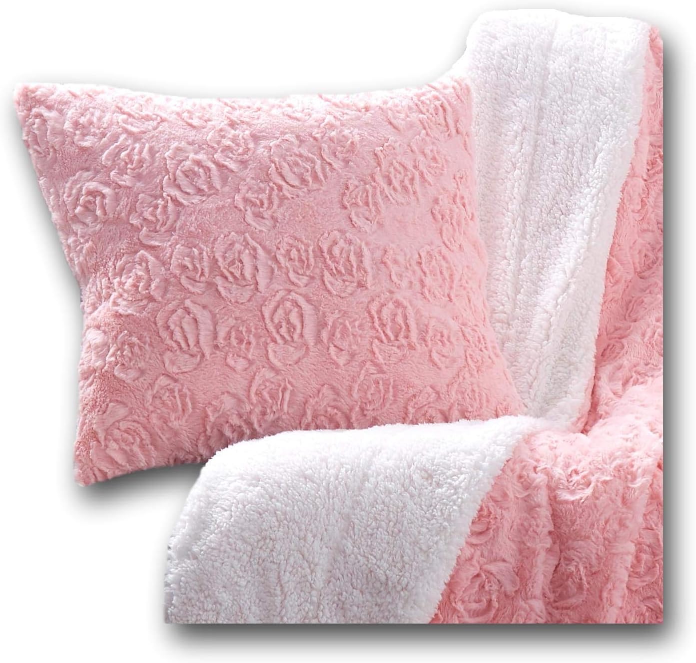 DaDa Bedding Soft Faux Fur Euro Pillow Cover Sham - Fluffy Luxury Blushing Rosey Pastel Cherry Blossom Pink - Decorative Cushion Cases Super Soft Warm Plush - 26" x 26" - 1-Piece