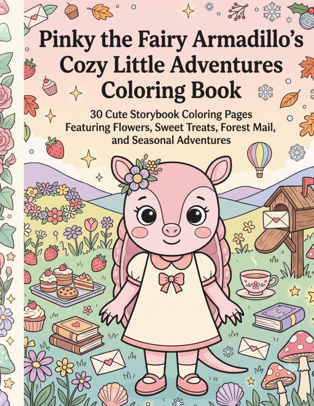 Pinky the Fairy Armadillo’s Cozy Little Adventures Coloring Book: 30 Cute Storybook Coloring Pages Featuring Flowers, Sweet Treats, Forest Mail, and Seasonal Adventures