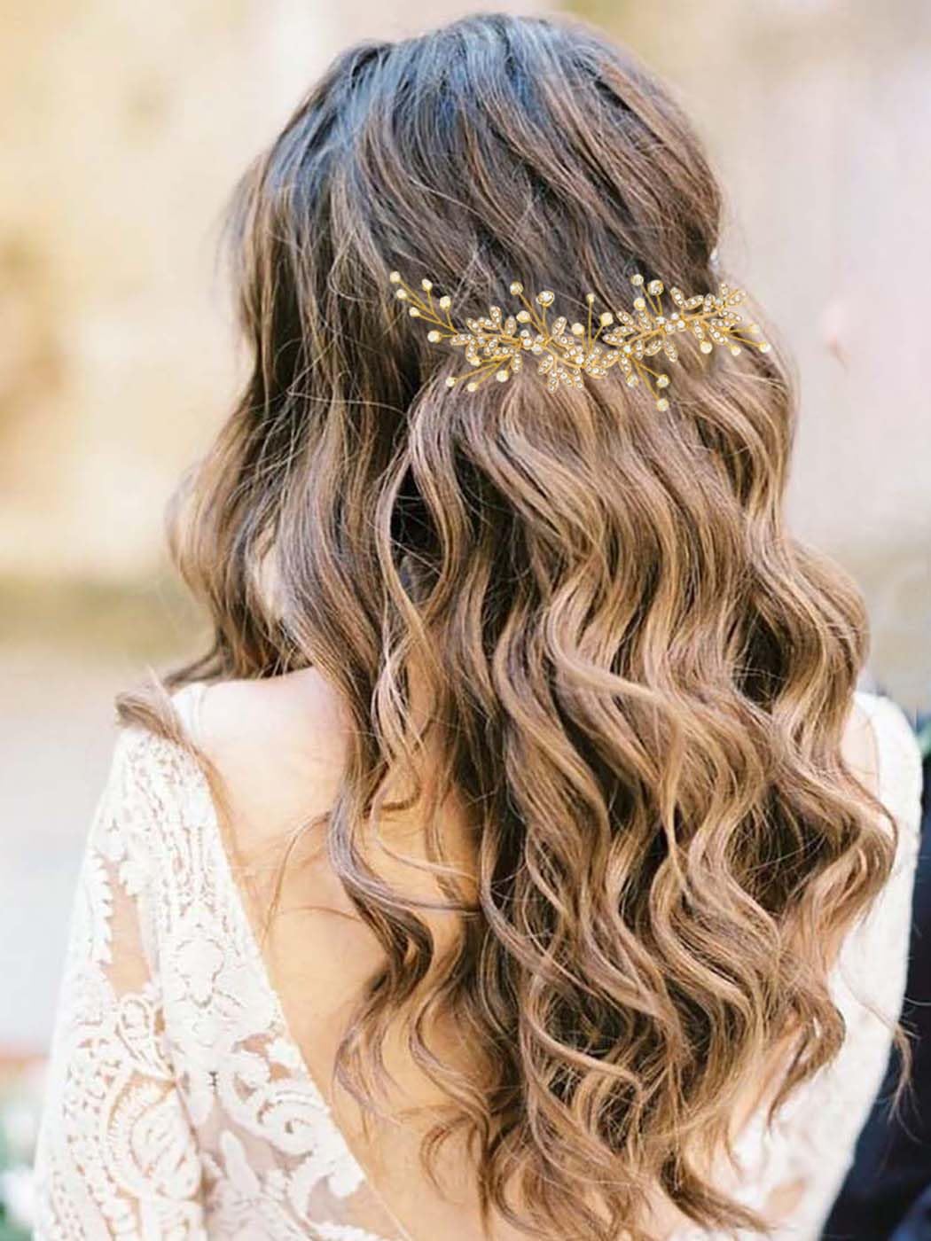 Reaky Diadema de novia con perlas doradas para novia, con cristales de vid, para mujer, color dorado