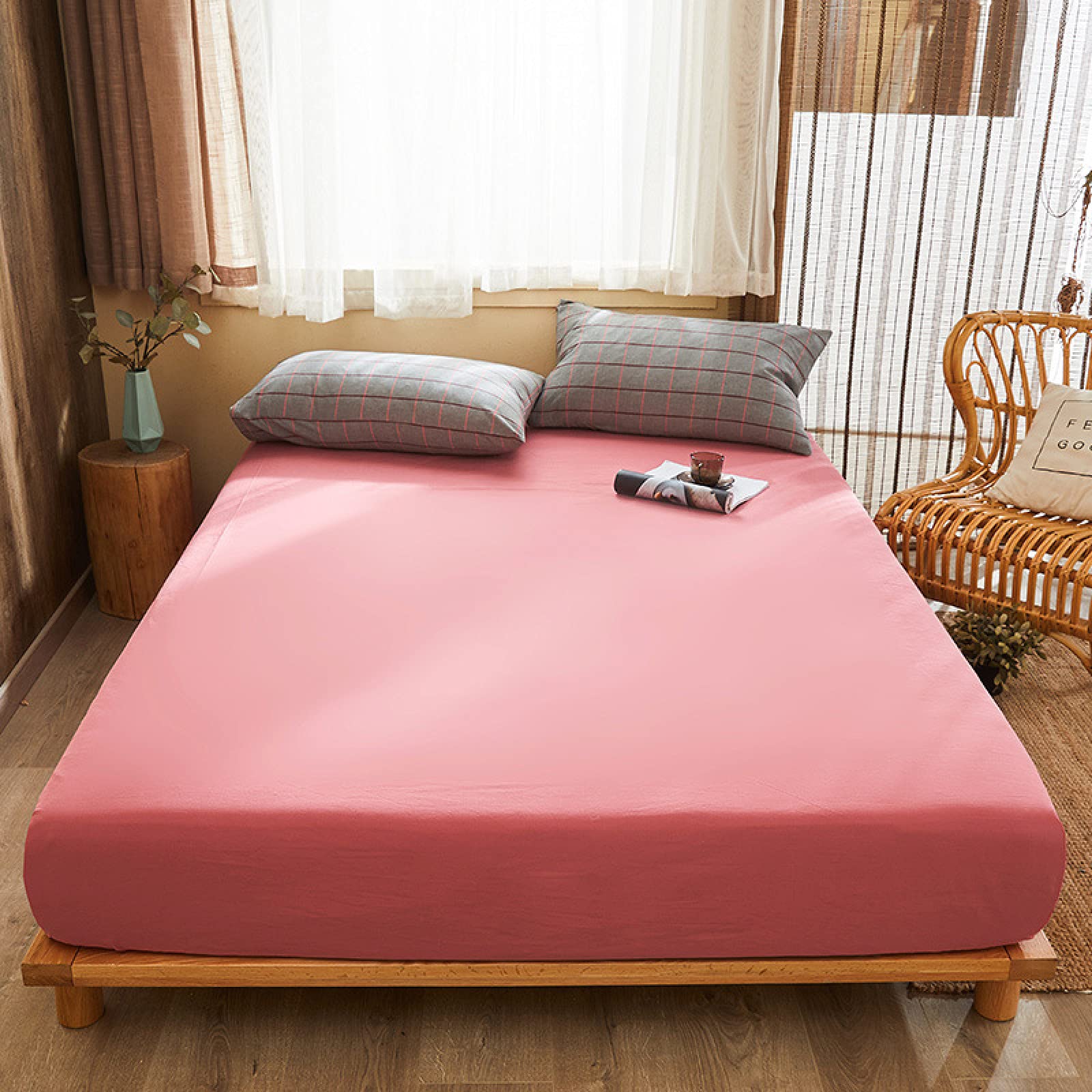 HAIMA Double bed sheet, 100% long-staple cotton double bed sheet, luxury satin double bed sheet fitted cotton sheets (100% cotton extra deep double bed sheet),V,120x200+20cm