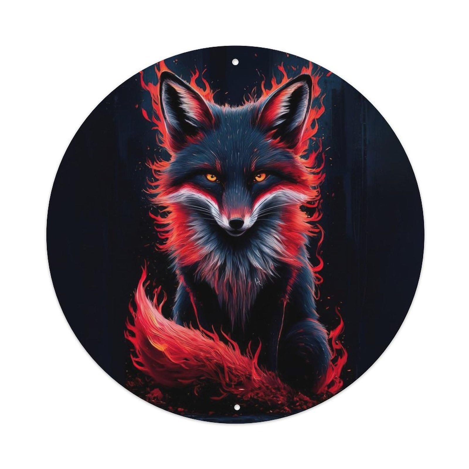 Animal Blue Fox Fiery Flames Fantasy Wildlife Artwork Vintage Metal Tin Sign Plaque Wall Decor for Cafe, Club Bar, Office, Garden Metal Poster 8x8Inch