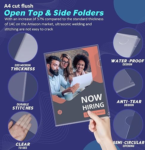 Miniatura 3 de JIKIOU Paquete de 30 carpetas transparentes para documentos con bolsillo para proyectos, tipo L, carpeta de plástico transparente A4/tamaño carta en