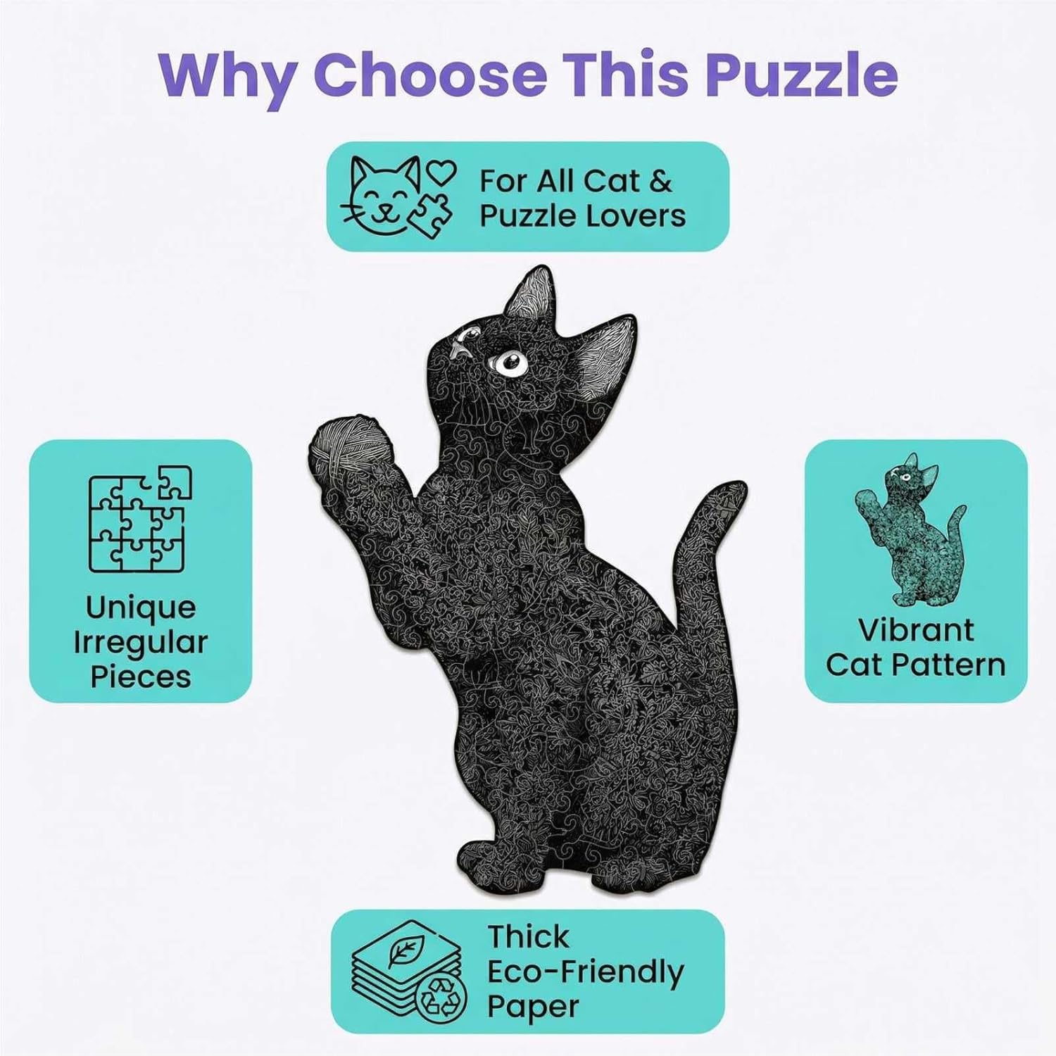 Wooden Black Cat Puzzles for Adults, High Difficulty Jigsaw Puzzles, Great Gifts for Family and Friends (L 10.5 * 7.4 inch)