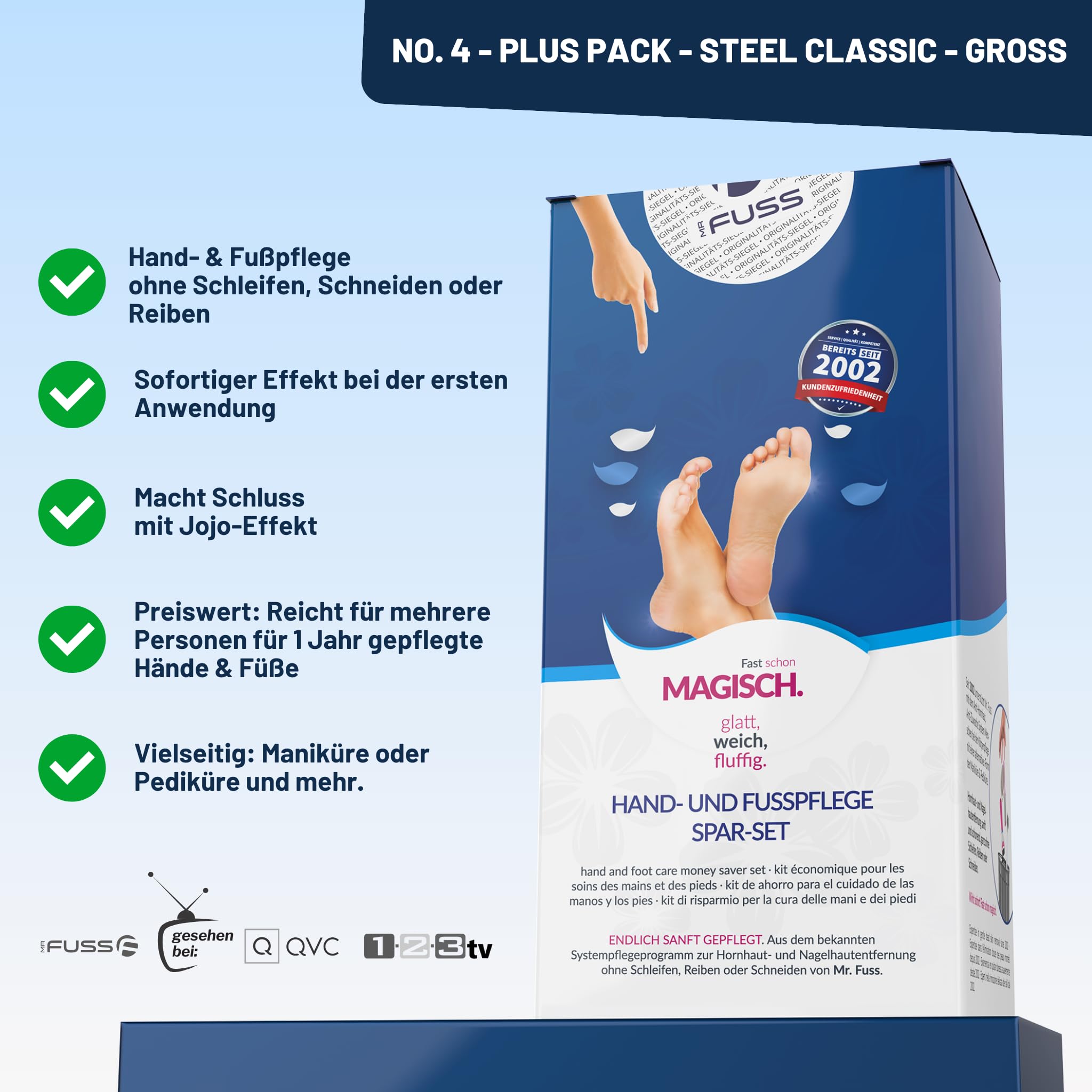 Mr. Fuss Hornhautentferner Aktiv Lösung No. 4 Plus Pack Steel Classic - 3 tlg. Hornhaut Fußpflege Set