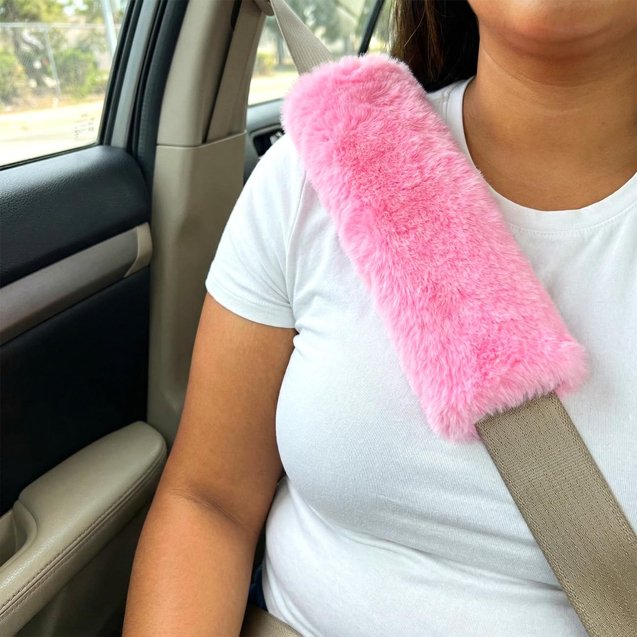 2-Pack Soft Plush Seatbelt Covers for Kids - Comfortable Pink Seat Belt Cushion for Newborns - Car Seat/Stroller Strap Accessories - Enhanced Driving Comfort & Protection (Pink)