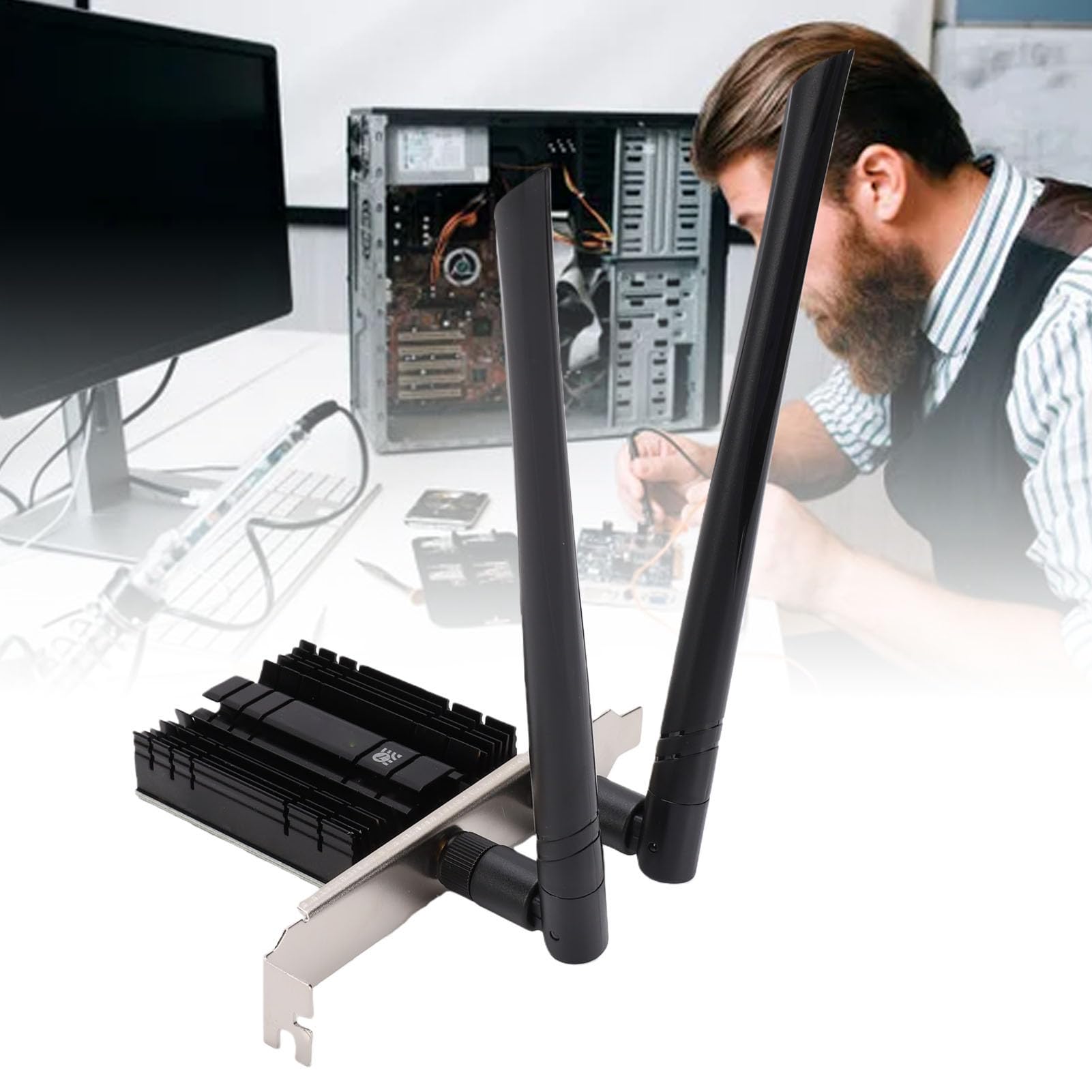 XUMIUZIY Tarjeta WiFi 7 PCIe WiFi Compatible con BE200 NGW, Bluetooth 5.4 6G 5G 2.4G 3 Bandas 5800Mbps M.2 NGFF Tarjeta de Red de Escritorio con Antenas Duales