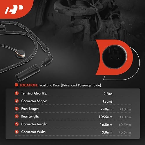 Miniatura 2 de A-Premium Sensores de desgaste de pastillas de freno de disco delanteras y traseras compatibles con BMW E83 Series X3 2004-2010, L6 2.5L 3.0L, juego