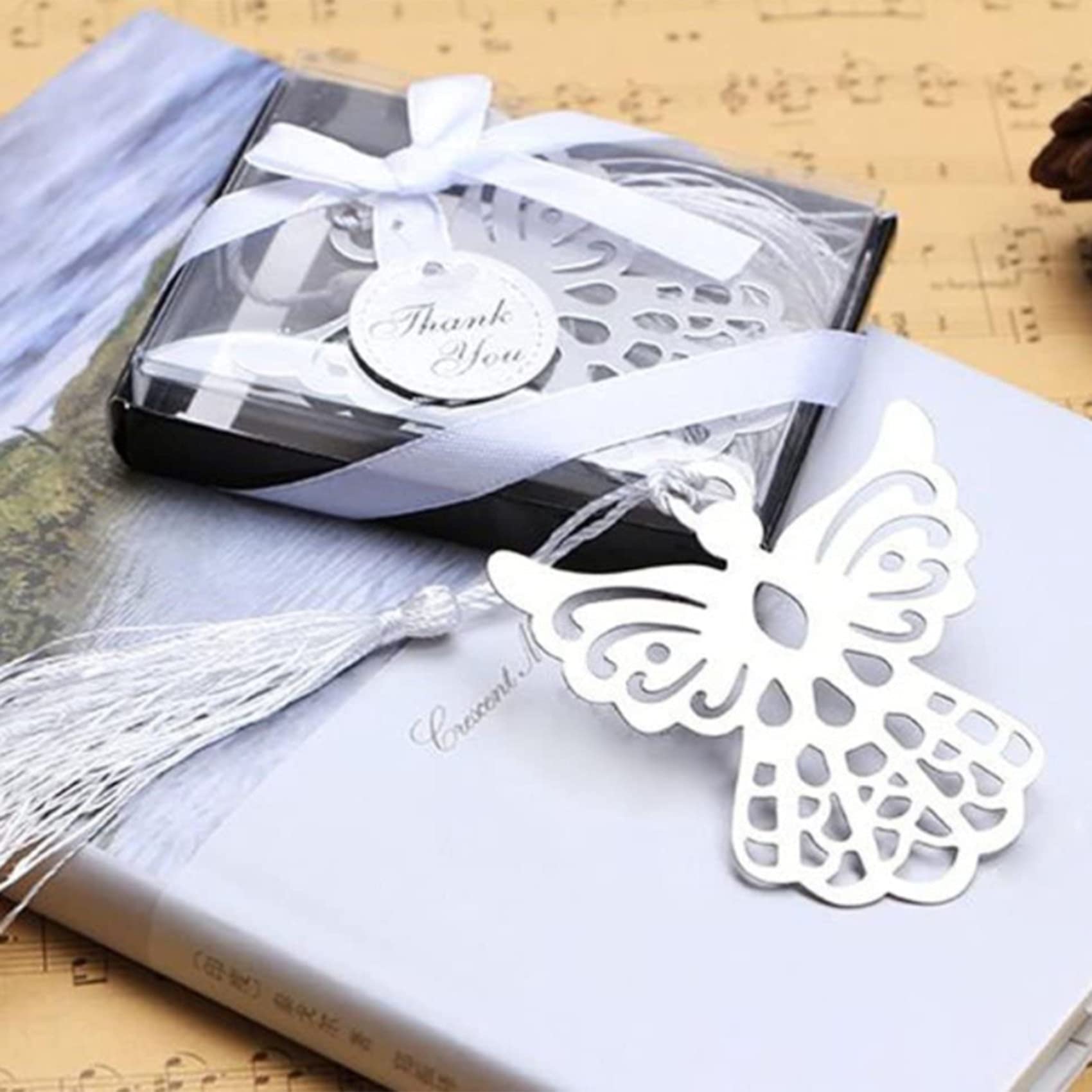 Favore di Segnalibro di nel Metallo da 50 Pezzi con Elegante Nappa di Seta Bomboniera per Feste di Matrimonio Segnalibro Collezione di Amanti del Libro nel Scatola