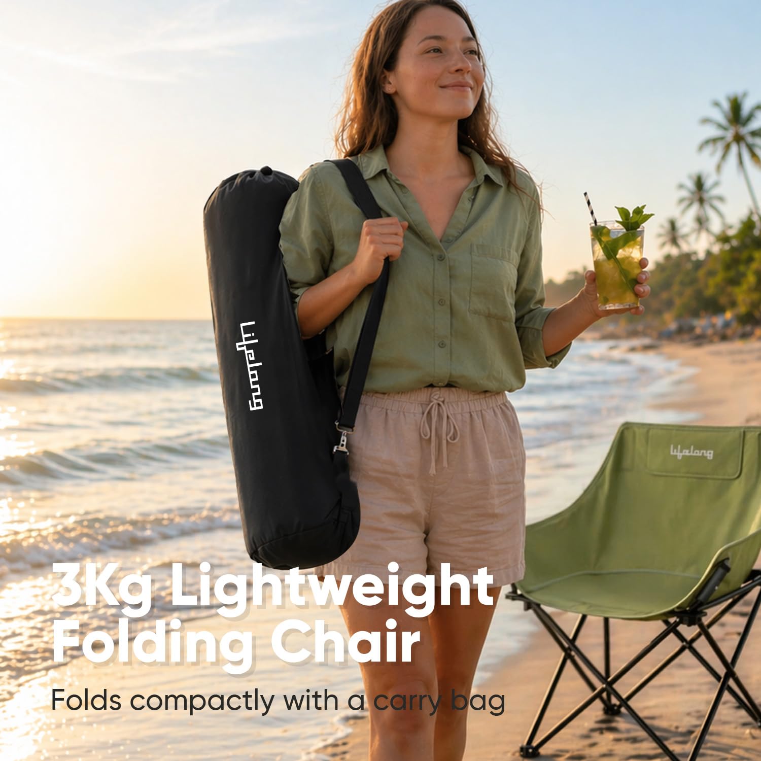 Lifelong Foldable Camping Chair for Travelling | Portable Folding Chair with Back Rest & Side Pocket | Carbon Steel Frame | Durable Oxford Cloth | Indoor Outdoor Chair for Camping & Hiking 2